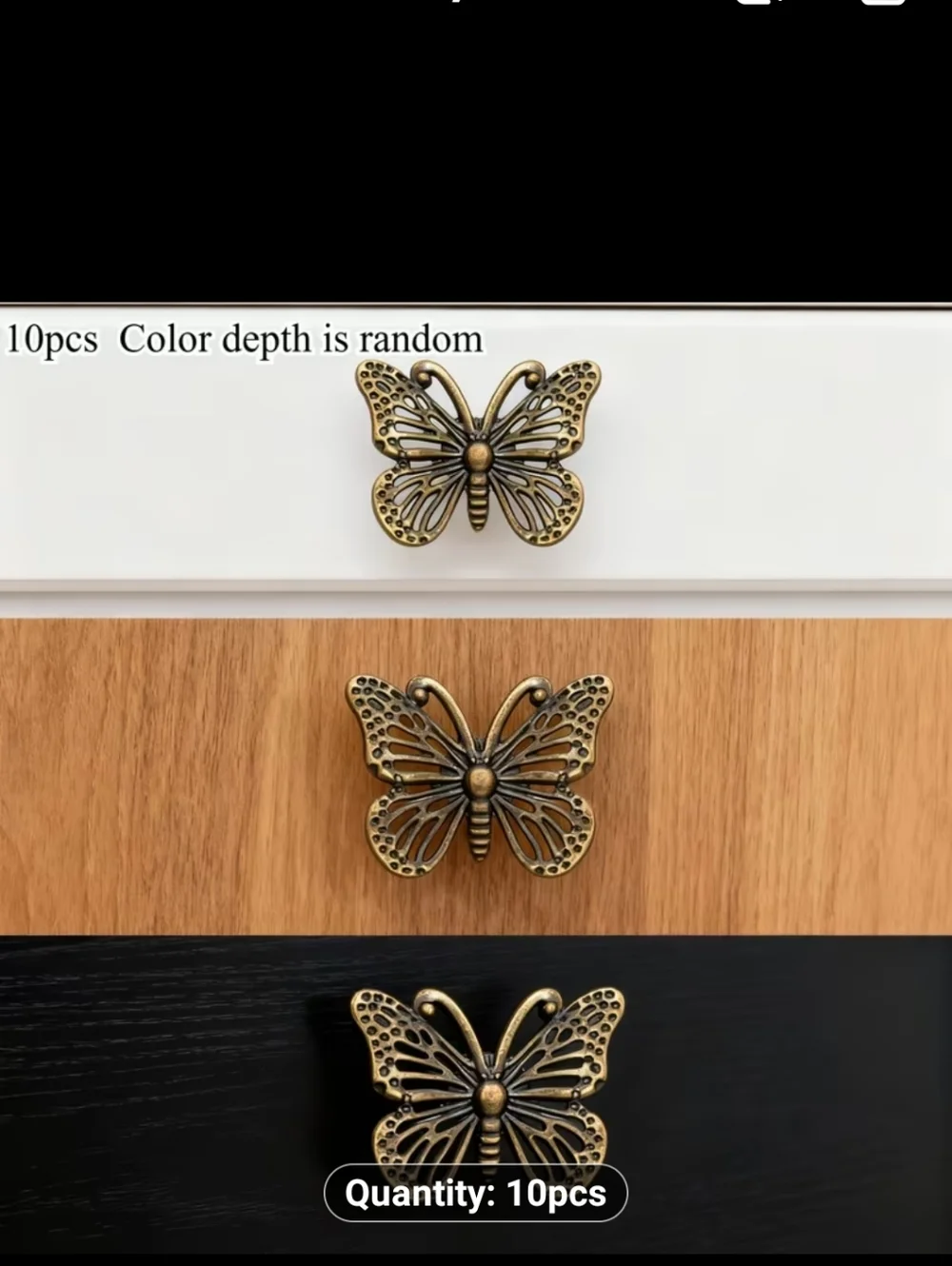 10 New Antique Look Brass Butterfly Drawer Pulls #1204-379